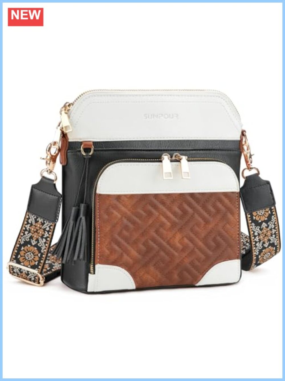 Vegan Leather Quilted Crossbody Bag Built-in Wallet RFID